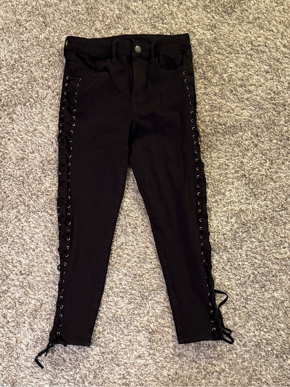 American Eagle Outfitters Black Lace-Up Skinny Jeans